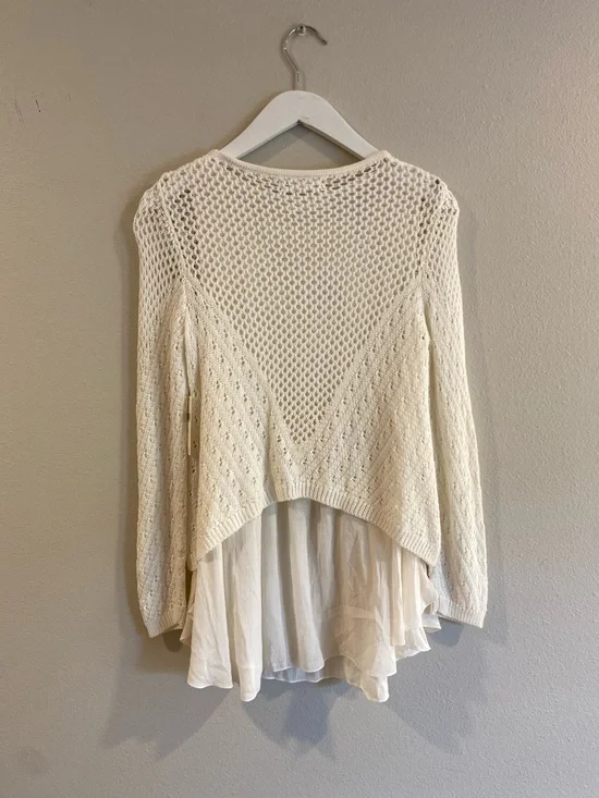 Anthropologie Ivory Crochet Open Knit Layered Sweater Set Size XS Boho Festival - Picture 7 of 11